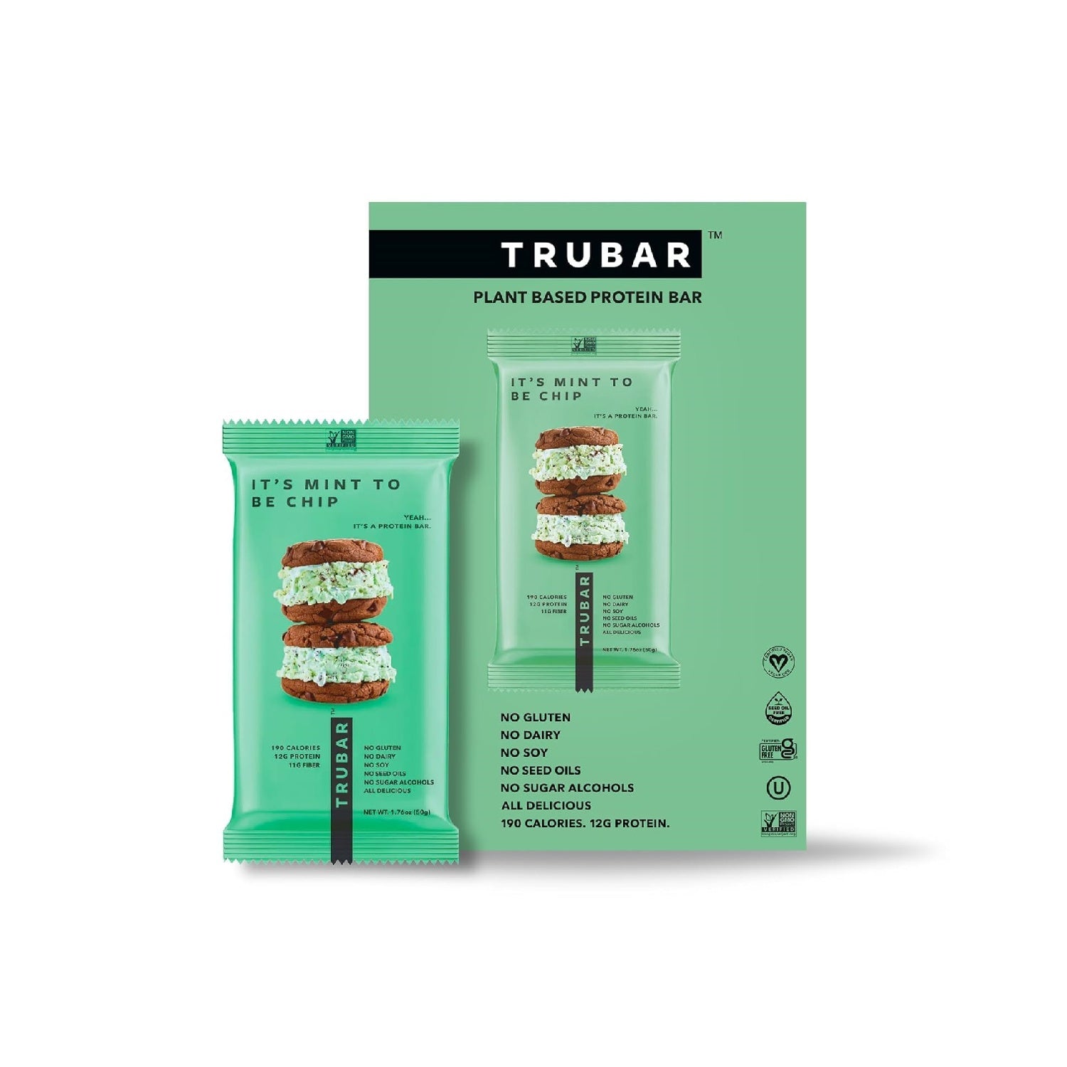 TRUBAR Plant-Based Protein Bar, 12g Protein, 13g Fiber, Vegan, Gluten Free, Non-GMO, Dairy Free, 12 CT