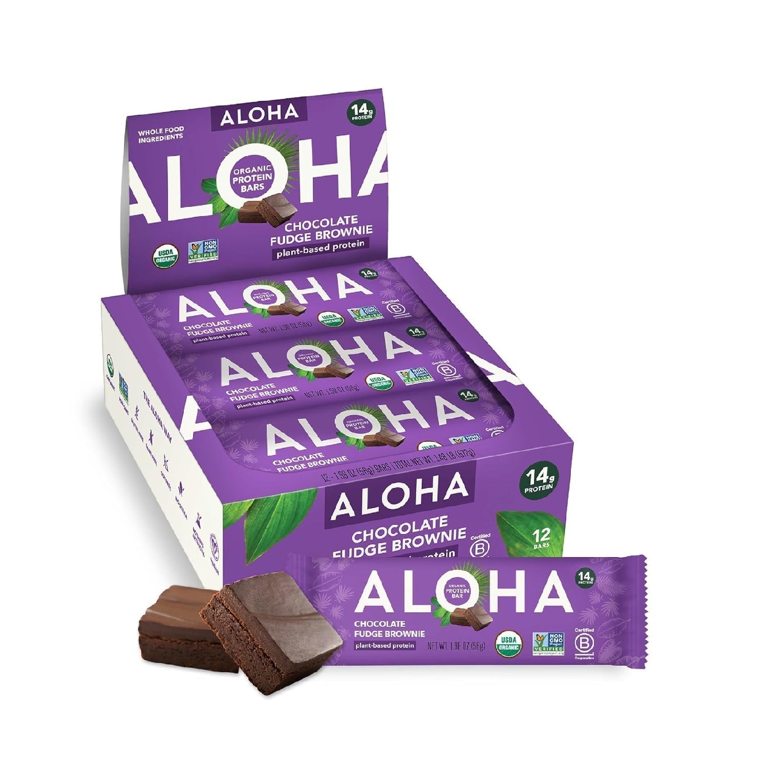 ALOHA Organic Plant Based Protein Bars | 1.98 Oz (Pack of 12) | Vegan, Low Sugar, Gluten Free