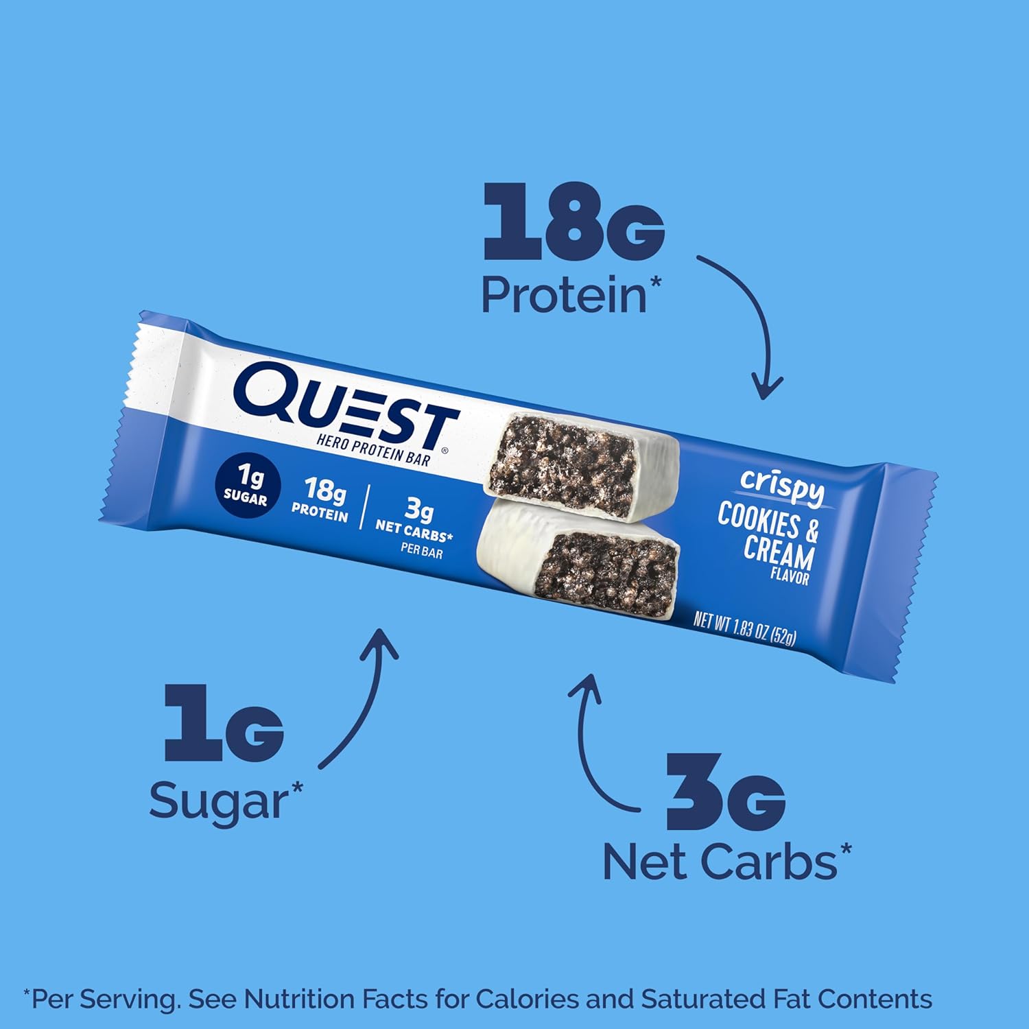 Quest Nutrition Crispy  Hero Protein Bar, 18g Protein, 1g Sugar, 3g Net Carb, Gluten Free Protein Snack,  12 Count