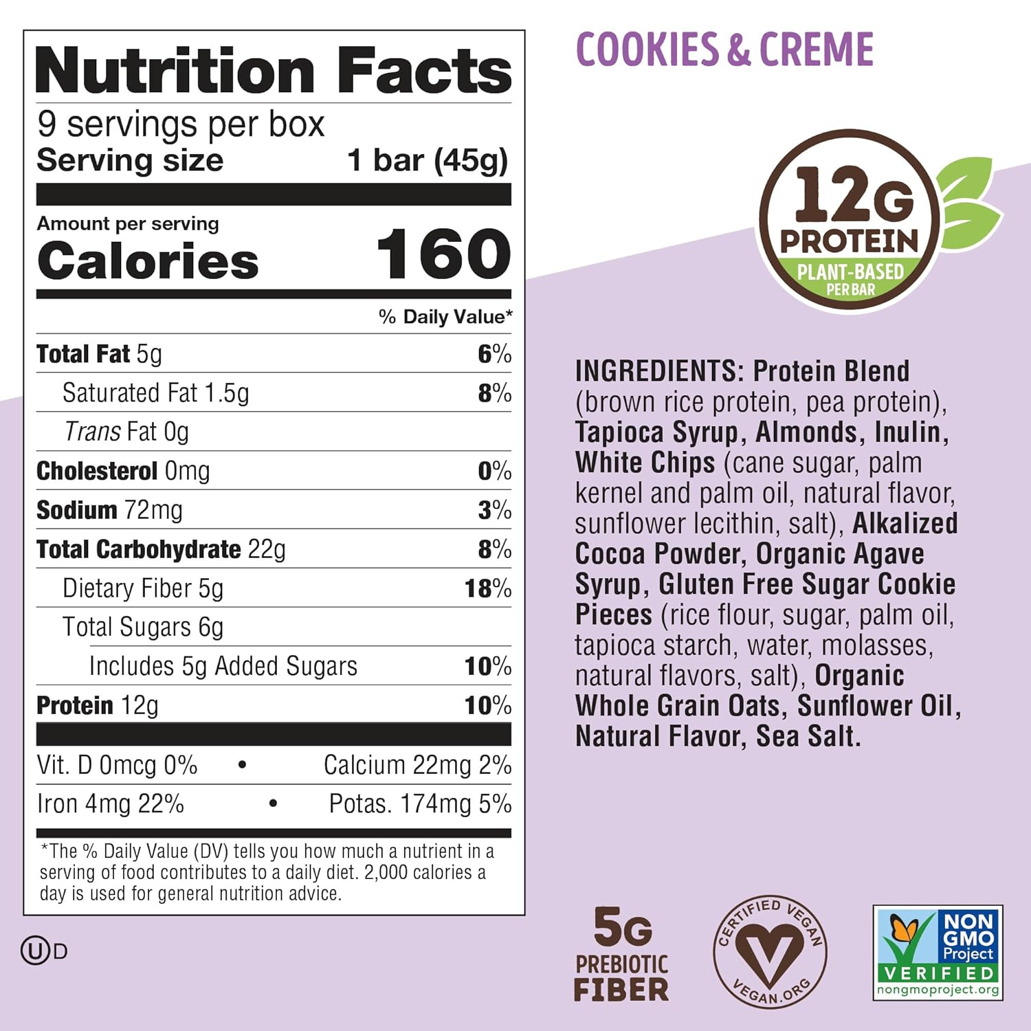 Lenny & Larry's Cookie-Fied Protein Bars – 9x45g – Contains 12g plant-based protein and 5g fiber