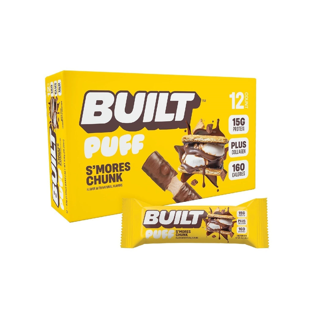 Built Bar, Puff Protein Bars, 17g Protein Snacks,  Only 140 Calories, 6g Sugar, Collagen, Gluten Free, 12 Count