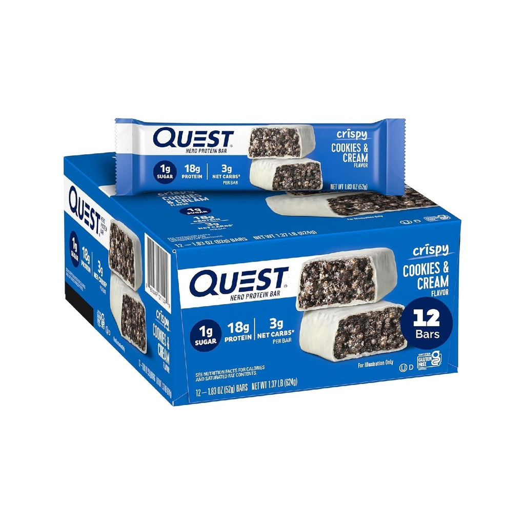 Quest Nutrition Crispy  Hero Protein Bar, 18g Protein, 1g Sugar, 3g Net Carb, Gluten Free Protein Snack,  12 Count