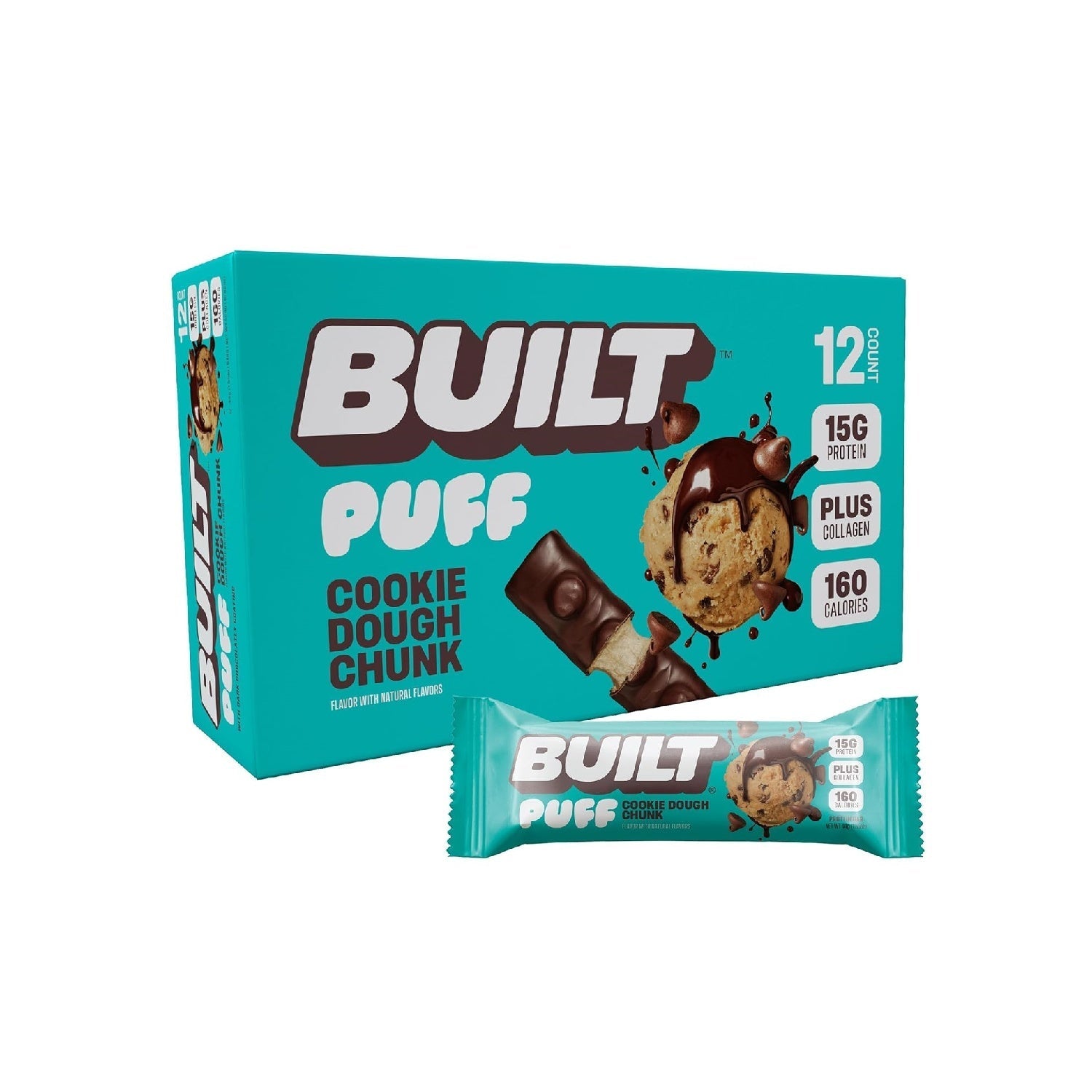 Built Bar Puff Protein Bars – 15g Protein, 160 Calories, 8g Sugar, 12 Count