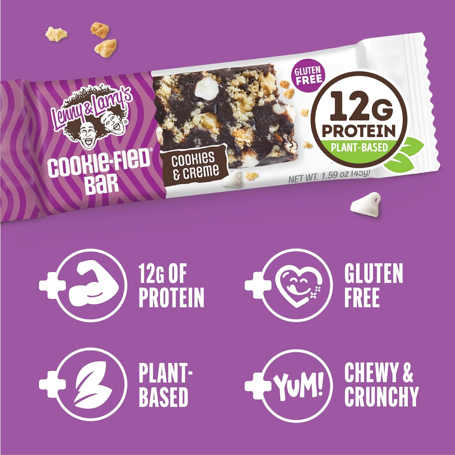 Lenny & Larry's Cookie-Fied Protein Bars – 9x45g – Contains 12g plant-based protein and 5g fiber